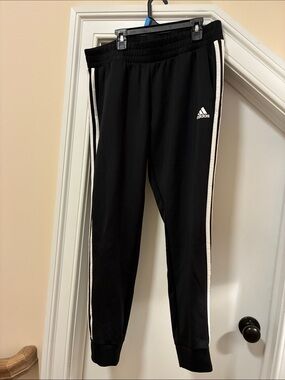 adidas Black Track Pants with White Side Stripes